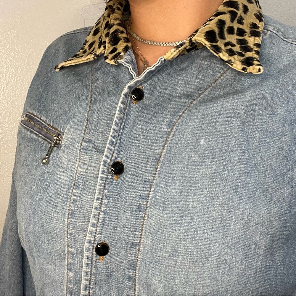 Vintage denim and cheetah button up